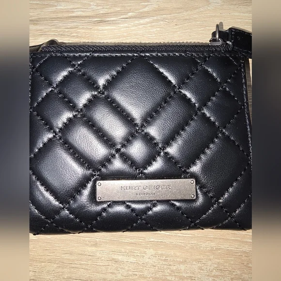Kurt Geiger London Quilted Leather Wallet Black Zip Card Holder Kensington Style - Picture 2 of 11